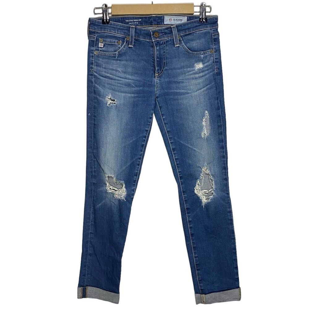 AG Adriano Goldschmied Jeans Womens 26 (28x25.5) Blue Stilt Roll Up Grunge USA